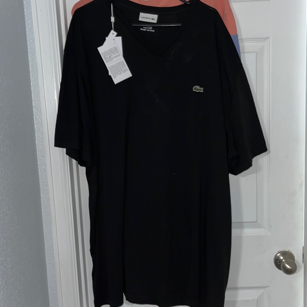 Simple Black 3XL Lacoste V Neck TShirt has sheen look dry cleaned no starch